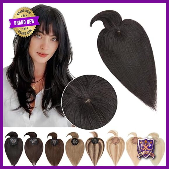 Human Hair Topper with Bangs, Mono Base, Clip-In for Thinning Hair main image 4
